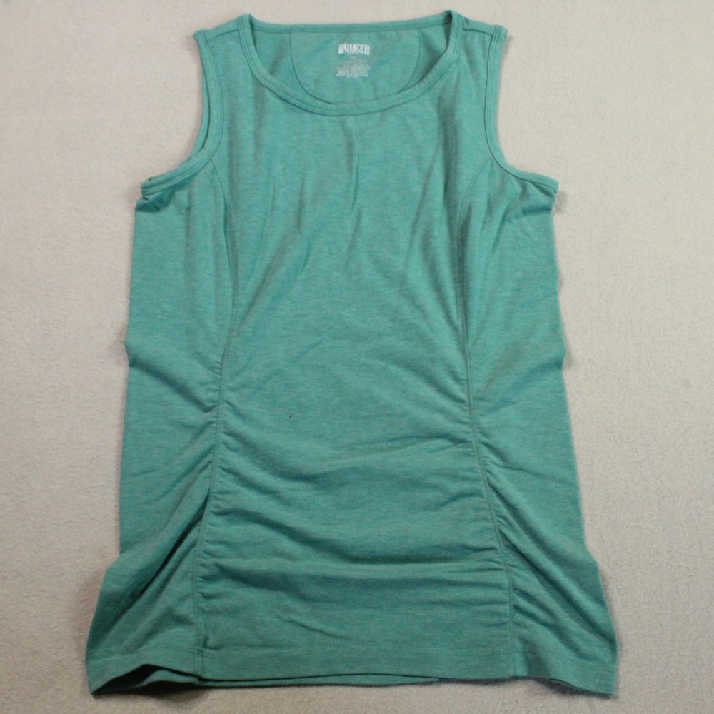 Duluth Trading Co Tank XS Teal Sleeveless Ruched Side Stretch Everyday Top